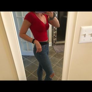 Red cropped short sleeve